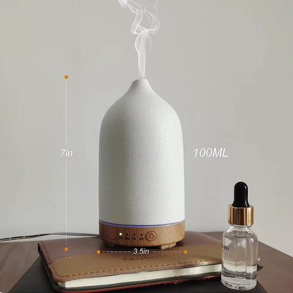 Essential Oil Diffuser Humidifiers Aromatherapy Diffuser Ceramic Wood Grain Diffusers 7 Color Night Light Aroma for Home Office