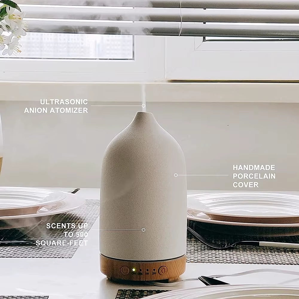 Essential Oil Diffuser Humidifiers Aromatherapy Diffuser Ceramic Wood Grain Diffusers 7 Color Night Light Aroma for Home Office